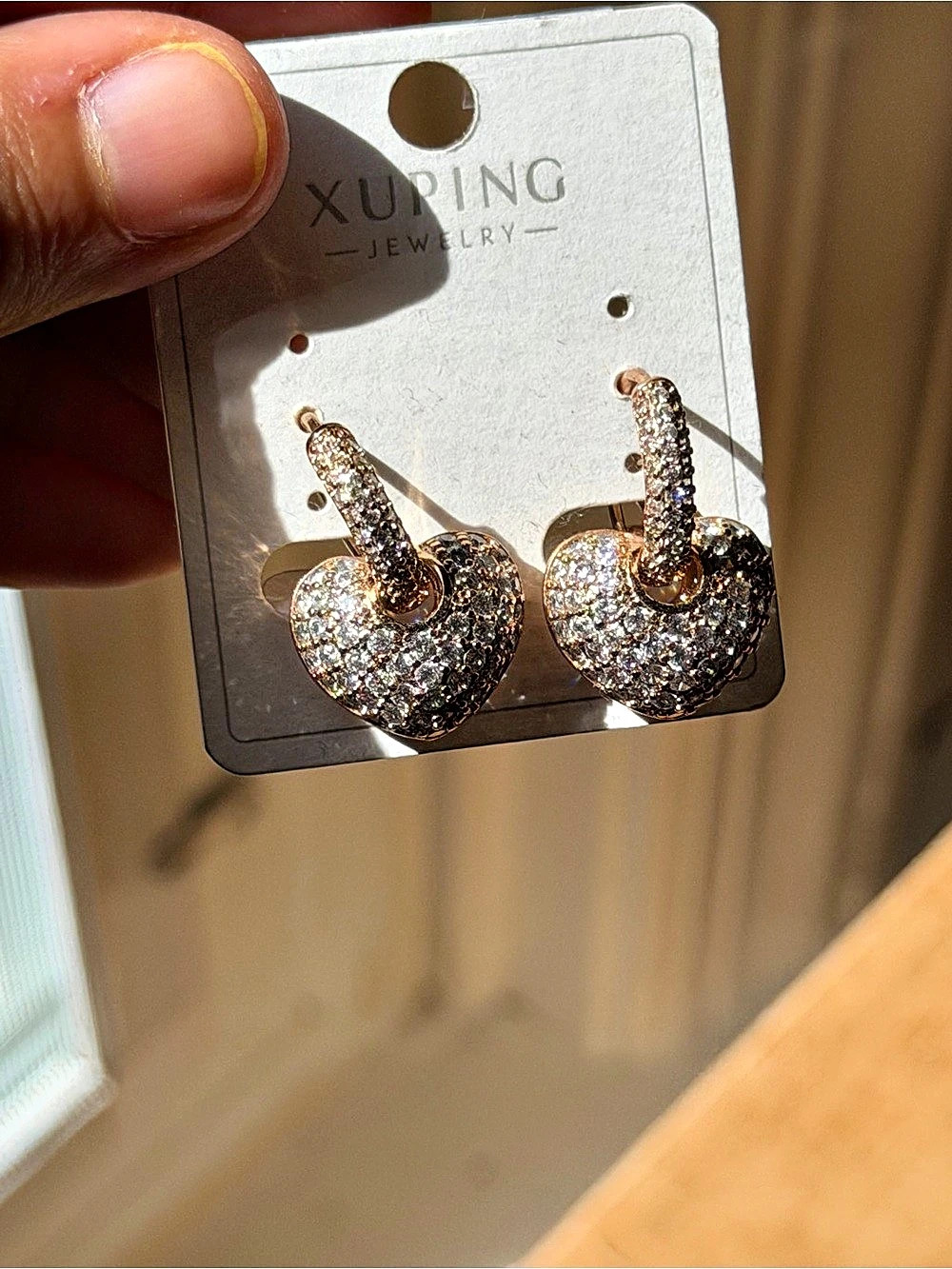 Gold-Tone Crystal Heart Drop Earrings